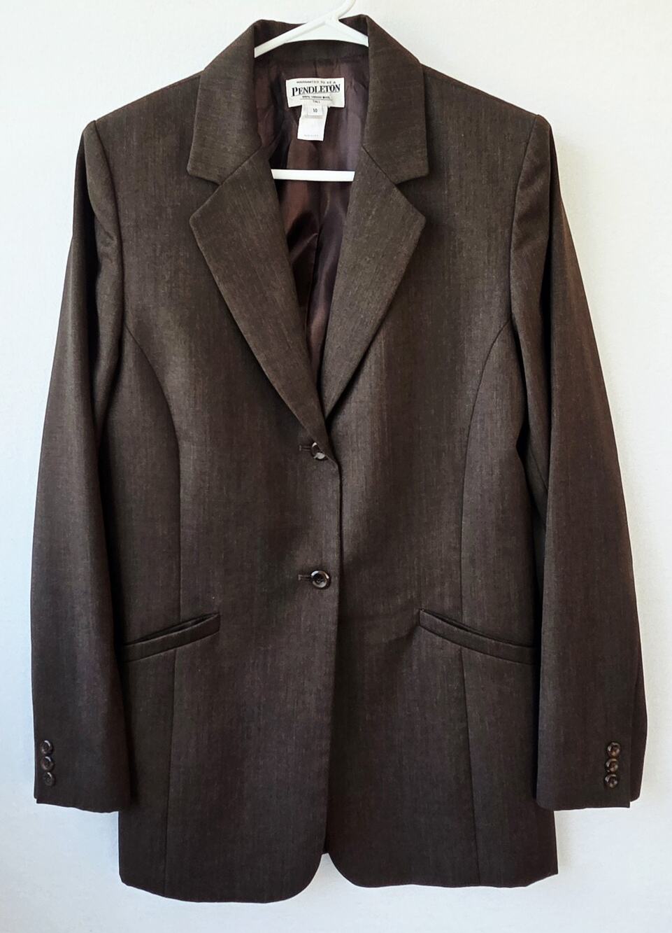 VTG Pendleton Brown 100% Virgin Wool Blazer Jacket USA Womens 10 Classic